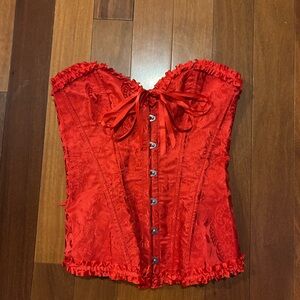 Vintage Satin Corset With Ruffle Trim XS